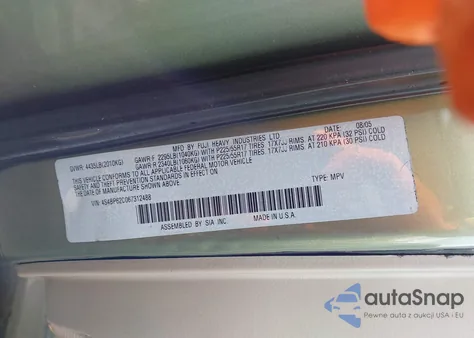 2006 Subaru Outback 2.5I Limited z USA, uszkodzony, nr VIN 4S4BP62C067312488